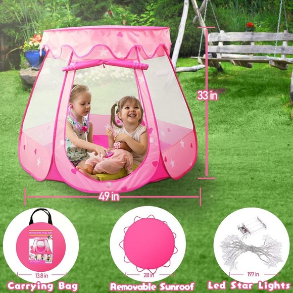 Baby Ball Pit With Princess Tent – Includes 50 Balls, LED Star Lights, Pop-Up Design, Carrying Bag, For 1-3 Year Olds